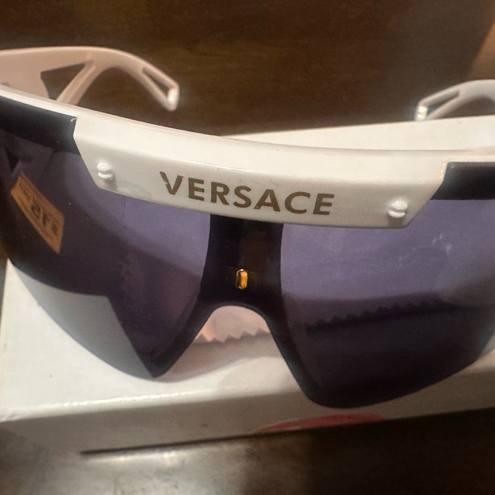 Versace White and Black Shield Sunglasses